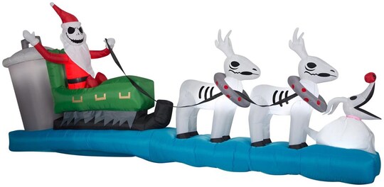 11.5' Gemmy Airblown Inflatable Nightmare Before Christmas Jack Skellington In Sleigh w/ Ghost Reindeer Yard Decoration 117112
